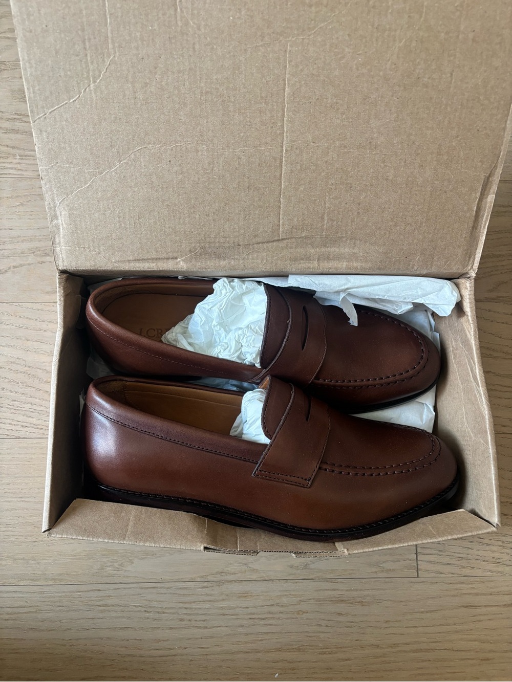 J.Crew Factory Penny Loafers Men’s Size 10M Burnished Brown Leather Slip On NEW